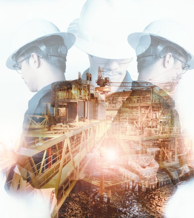 Double,Exposure,Of,Engineer,Or,Technician,Man,With,Safety,Helmet